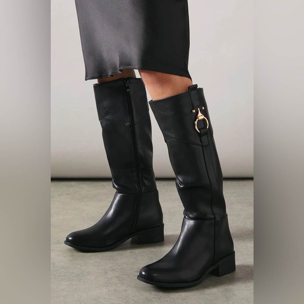 Nautica Black Faux Leather Knee-High Boots. New